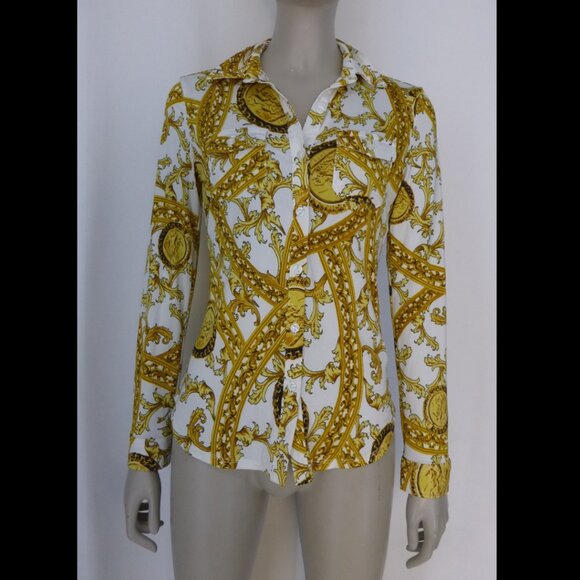 NWOT Long Sleeve Button-Up Glam Gold Chain Top (Size S) - Picture 2 of 10